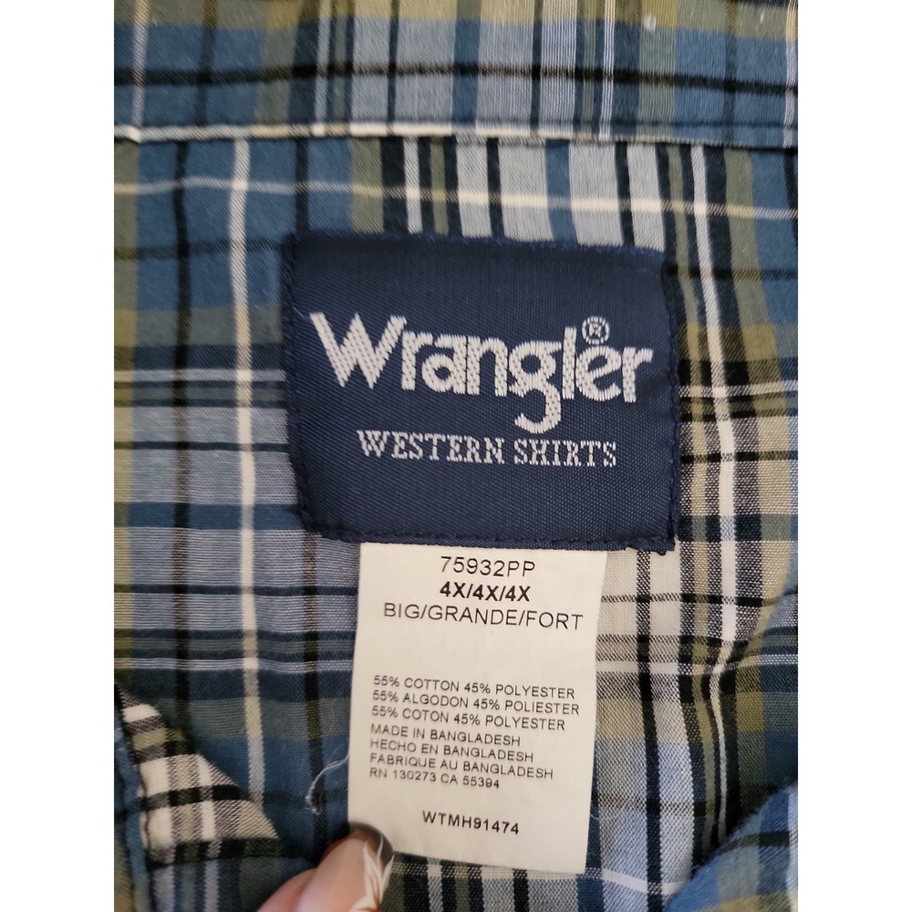 Wrangler Western Shirt Mens 4X Blue Plaid Pearl Snap Long Sleeve - Picture 4 of 8